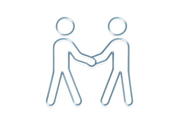 Rotated glass stick figures with connected heads forming H - version 2